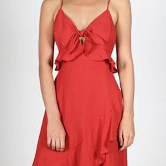 Essue Ruffle Midi Dress Size Small Red/Orange NWOT - Picture 2 of 12